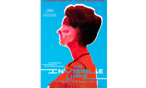 Movie poster with a stylized woman's head in profile, with another view of a woman's face superimposed upon it.