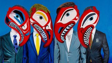Lawrence Paul Yuxweluptun Fish Farmers Detail 2014 Acrylic On Canvas Private Collection Photo Ken Mayer