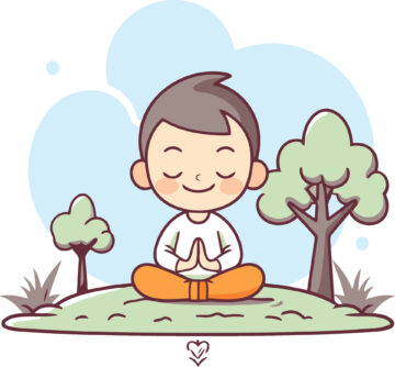 Vecteezy cute little boy meditating in the park cartoon illustration