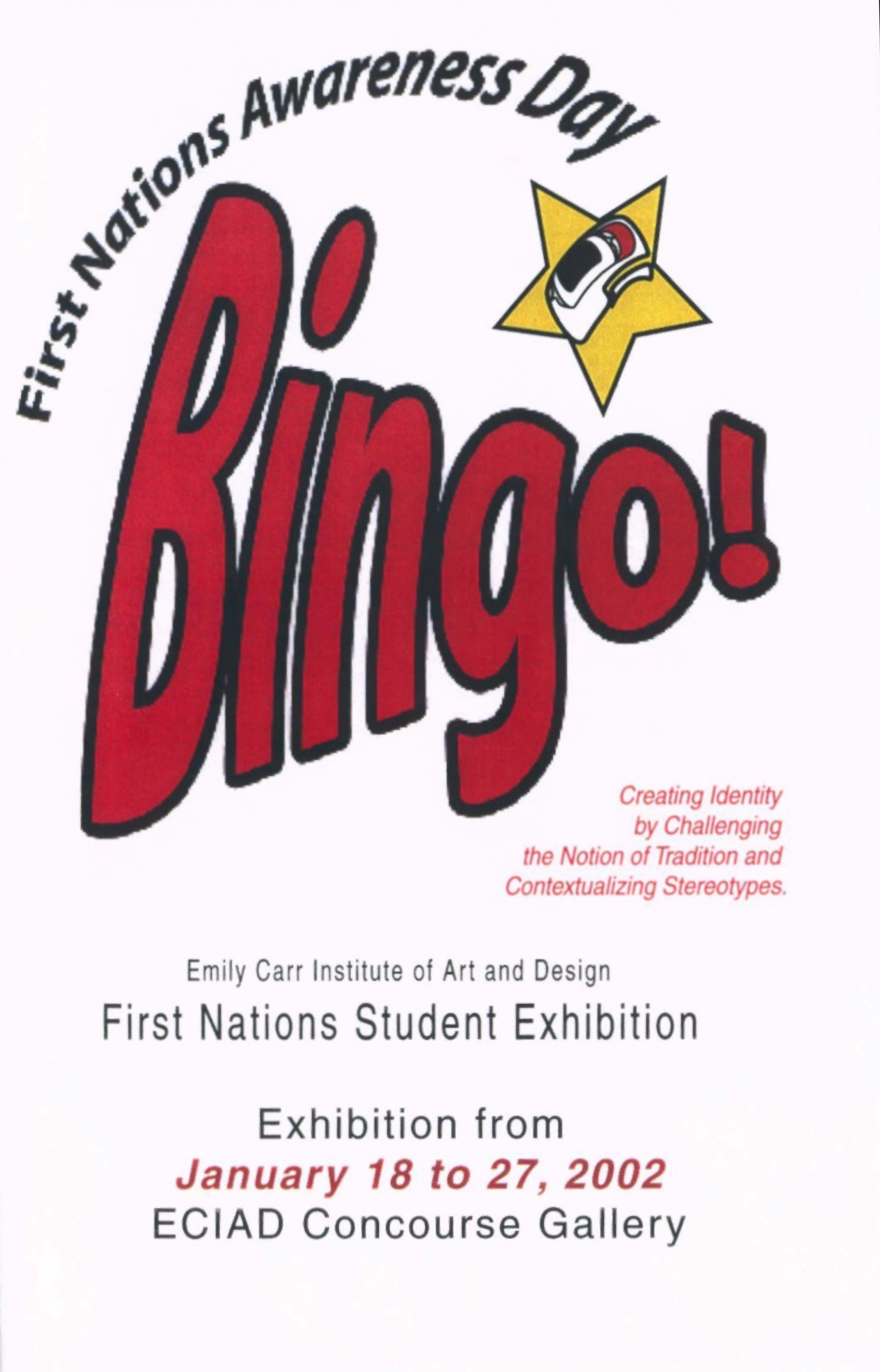 A poster from the 2002 Indigenous student art exhibition titled 'Bingo!'