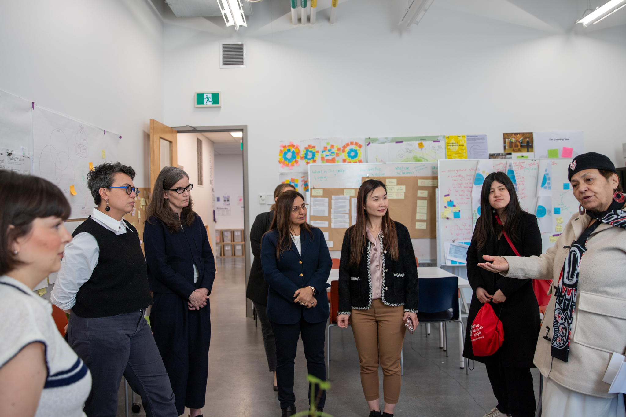 Health Design Lab featuring coordinator Otilia Spantulescu, Interim Vice-President Academic + Provost Diyan Achjadi, President + Vice-Chancellor Trish Kelly, Honourable Anne Kang, Minister, Post-Secondary Education and Future Skills, Sunita Dhir, Parliamentary Secretary for International Credentials and Joan Phillip, MLA for Vancouver-Strathcona