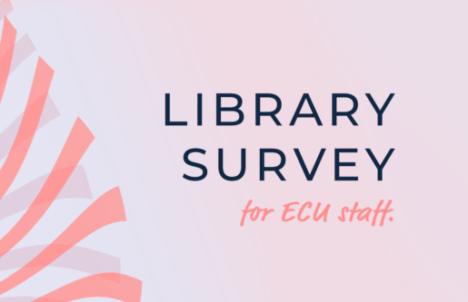 The words "Library Survey for ECU staff" sit to the right of a geometric, abstract pink leaf design.