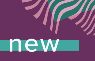 The word 'new' on a purple and teal background, with waving pink lines in the top right corner.