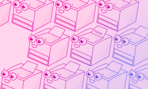 Many smiling, happy printers, on a pink background.